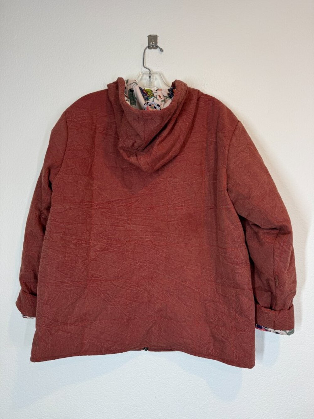 Boho Quilted Embroidered Floral Hoodie Jacket Coat Rust Indie Hippie Large - Picture 5 of 12